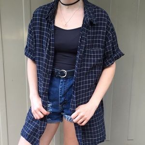Vintage oversized short sleeve checkered shirt